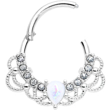 Load image into Gallery viewer, 16G 3/8 White Faux Opal Lace Lover Hinged Segment Ring

