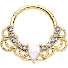Load image into Gallery viewer, 16G 3/8 White Faux Opal Gold Tone Lace Lover Hinged Segment Ring
