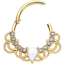 Load image into Gallery viewer, 16G 3/8 White Faux Opal Gold Tone Lace Lover Hinged Segment Ring
