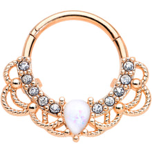 Load image into Gallery viewer, 16G 3/8 White Faux Opal Rose Gold Tone Lace Hinged Segment Ring
