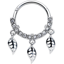 将图片加载到图库查看器，16G 3/8 Clear Gem Open Leaf Dangle Hinged Segment Ring
