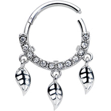 将图片加载到图库查看器，16G 3/8 Clear Gem Open Leaf Dangle Hinged Segment Ring
