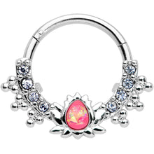 Load image into Gallery viewer, 16G 3/8 Pink Faux Opal Stylized Lotus Hinged Segment Ring
