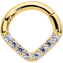 Load image into Gallery viewer, 16G 1/4 14k Gold Clear CZ Gem Chevron Hinged Segment Ring
