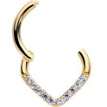 Load image into Gallery viewer, 16G 5/16 14k Gold Clear CZ Gem Chevron Hinged Segment Ring
