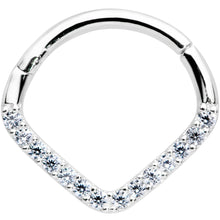 将图片加载到图库查看器，16G 3/8 14k White Gold Clear CZ Gem Chevron Hinged Segment Ring
