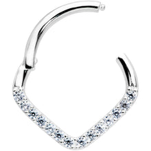将图片加载到图库查看器，16G 3/8 14k White Gold Clear CZ Gem Chevron Hinged Segment Ring
