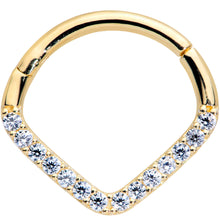 Load image into Gallery viewer, 16G 3/8 14k Gold Clear CZ Gem Chevron Hinged Segment Ring
