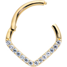 Load image into Gallery viewer, 16G 3/8 14k Gold Clear CZ Gem Chevron Hinged Segment Ring
