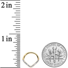 Load image into Gallery viewer, 16G 3/8 14k Gold Clear CZ Gem Chevron Hinged Segment Ring
