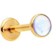 Load image into Gallery viewer, 16G 5/16 White Faux Opal Gold Tone Internal Thread Labret Tragus
