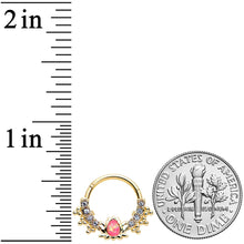 Load image into Gallery viewer, 16G 3/8 Pink Faux Opal Gold Tone Style Lotus Hinged Segment Ring
