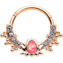 Load image into Gallery viewer, 16G 3/8 Pink Faux Opal Rose Gold Hue Lotus Hinged Segment Ring

