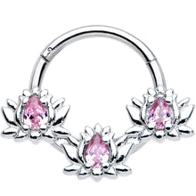 将图片加载到图库查看器，16G 3/8 Pink CZ Gem Triple Lotus Hinged Segment Ring

