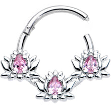 将图片加载到图库查看器，16G 3/8 Pink CZ Gem Triple Lotus Hinged Segment Ring
