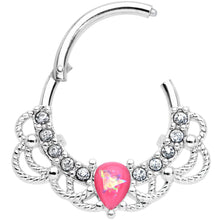 Load image into Gallery viewer, 16G 3/8 Pink Faux Opal Lace Lover Hinged Segment Ring
