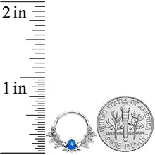 Load image into Gallery viewer, 16G 3/8 Blue Faux Opal Stylized Lotus Hinged Segment Ring
