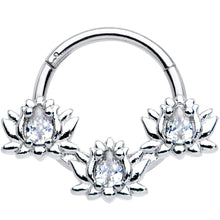 将图片加载到图库查看器，16G 3/8 Clear CZ Gem Triple Lotus Hinged Segment Ring
