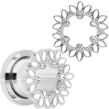 Load image into Gallery viewer, Clear Gem White Leaves Screw Fit Tunnel Plug Set
