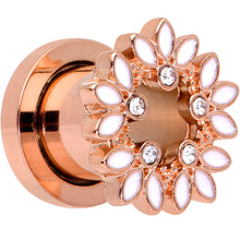 Load image into Gallery viewer, 2G Clear Gem Rose Gold Hue White Leaves Screw Fit Tunnel Plug Set
