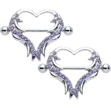 Load image into Gallery viewer, 14G 3/4 Purple Gem Rock and Roll Heart Nipple Shield Set
