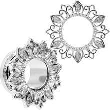 Load image into Gallery viewer, Clear Gem Floral Lotus Screw Fit Tunnel Plug Set
