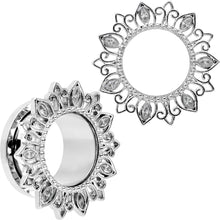 Load image into Gallery viewer, Clear Gem Floral Lotus Screw Fit Tunnel Plug Set
