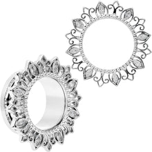Load image into Gallery viewer, Clear Gem Floral Lotus Screw Fit Tunnel Plug Set

