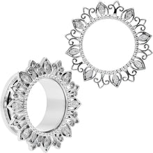Load image into Gallery viewer, Clear Gem Floral Lotus Screw Fit Tunnel Plug Set
