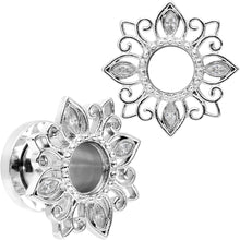 Load image into Gallery viewer, Clear Gem Floral Lotus Screw Fit Tunnel Plug Set
