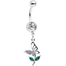 将图片加载到图库查看器，Clear Green Gem Perching Floral Butterfly Dangle Belly Ring

