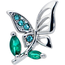 Load image into Gallery viewer, 16G 1/4 Blue Green Gem Floral Butterfly Cartilage Tragus Earring
