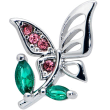 Load image into Gallery viewer, 16G 1/4 Pink Green Gem Floral Butterfly Cartilage Tragus Earring
