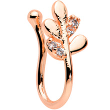 将图片加载到图库查看器，Clear Gem Rose Gold Tone Leaves of Love Clip On Fake Nose Ring
