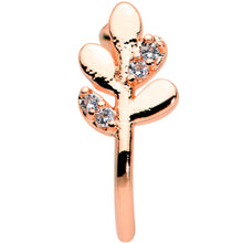 将图片加载到图库查看器，Clear Gem Rose Gold Tone Leaves of Love Clip On Fake Nose Ring
