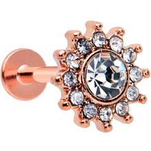 Load image into Gallery viewer, 16G 1/4 Clear Gem Rose Gold Tone Stylish Sun Labret Monroe Tragus
