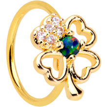 Load image into Gallery viewer, 20G 5/16 Green Synth Opal Gold Tone Shamrock St Patricks Nose Hoop
