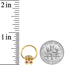 Load image into Gallery viewer, 16G 3/8 Clear Purple Gem Gold Tone Cherries Hinged Segment Ring
