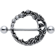 Load image into Gallery viewer, 14G 3/4 Clear Gem Face Crescent Moon Nipple Shield Set
