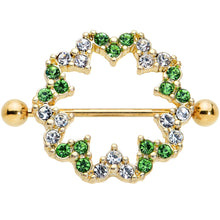 Load image into Gallery viewer, 14G 25mm Gold Tone Clear Green Gem Floral Nipple Shield Set

