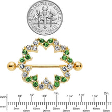 Load image into Gallery viewer, 14G 25mm Gold Tone Clear Green Gem Floral Nipple Shield Set
