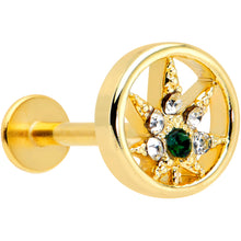 Load image into Gallery viewer, 16G 5/16 Clear Green Gem Gold Tone Pot Leaf Circle Labret Tragus
