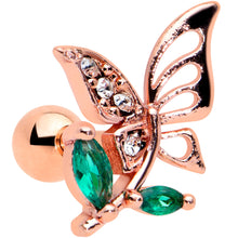 将图片加载到图库查看器，16G 1/4 Clear Gem Rose Gold Hue Floral Butterfly Cartilage Tragus
