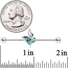 Load image into Gallery viewer, 14G Blue Green Gem Floral Butterfly Industrial Barbell 38mm
