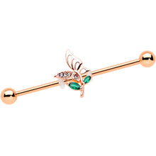 Load image into Gallery viewer, 14G Clear Gem Rose Gold Tone Floral Butterfly Industrial Barbell 38mm
