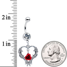 Load image into Gallery viewer, Clear Gem Heart Red Rose Valentines Day Dangle Belly Ring
