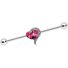 Load image into Gallery viewer, 14G Clear Pink Gem Curve Heart Valentines Industrial Barbell 38mm
