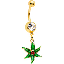 Load image into Gallery viewer, Clear Gem Gold Tone Tiny Ladybug Leaves Dangle Belly Ring
