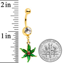 Load image into Gallery viewer, Clear Gem Gold Tone Tiny Ladybug Leaves Dangle Belly Ring
