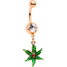 将图片加载到图库查看器，Clear Gem Rose Gold Tone Tiny Ladybug Leaves Dangle Belly Ring

